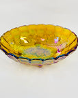ANTIQUE CARNIVAL PRESSED AMBER GLASS FOOTED BOWL