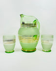 1950s GREEN GOLD GILDED GLASS JUG SET