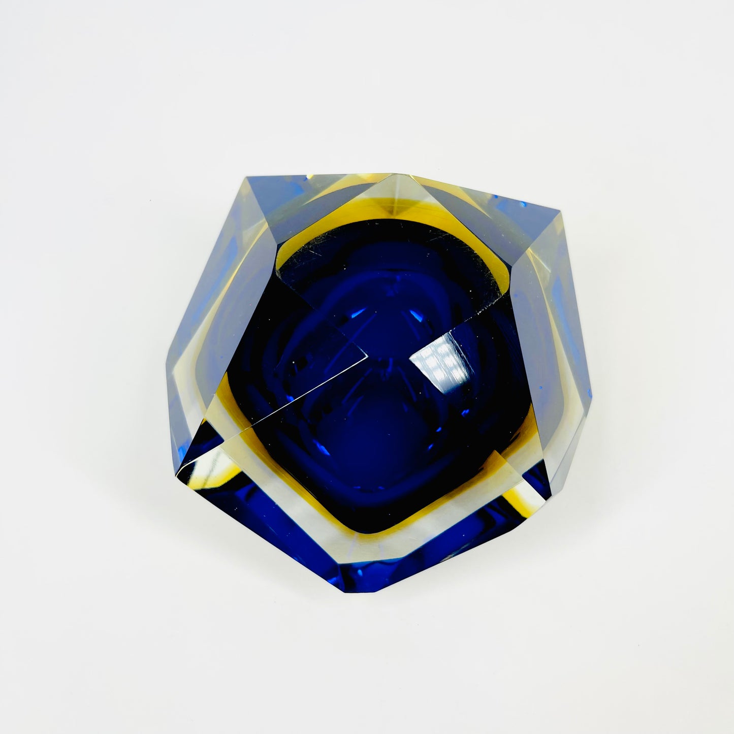 1950s FACETED MURANO COBALT BLUE GOLD GEODE BOWL