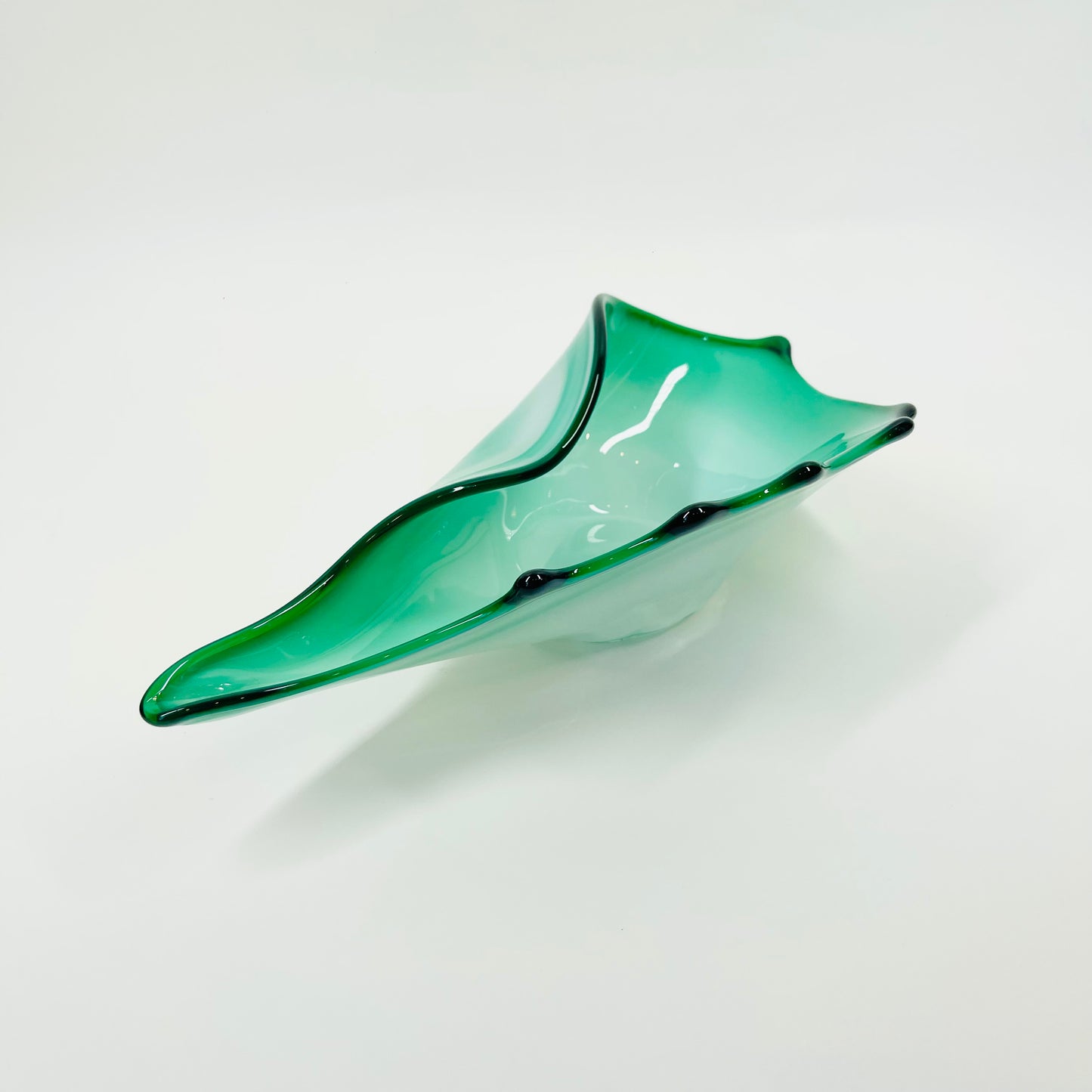 1950s MURANO FOLDED IRIDESCENT EMERALD GREEN SHELL BOWL