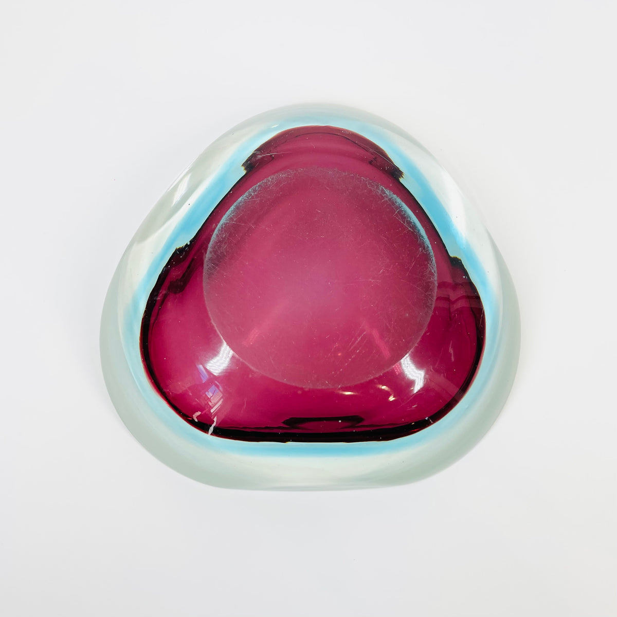 1960s PINK TURQUOISE SOMMERSO FACETED GEODE GLASS BOWL