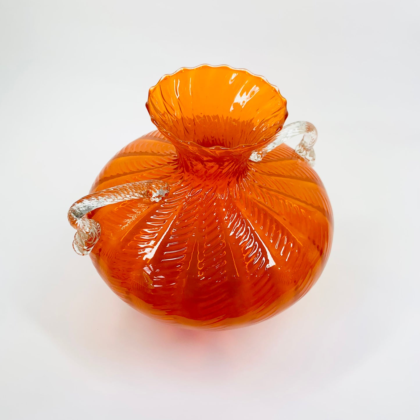 ANTIQUE MURANO ORANGE RIBBED GLASS AMPHORA