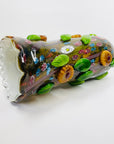 LARGE 1980s MURANO CASED WHITE GREEN MURRINE FLORAL APPLIQUE VASE