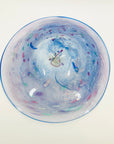 1980s MOUTH BLOWN PURPLE BLUE CONFETTI ART GLASS BOWL BY SETSUKO OGISHI