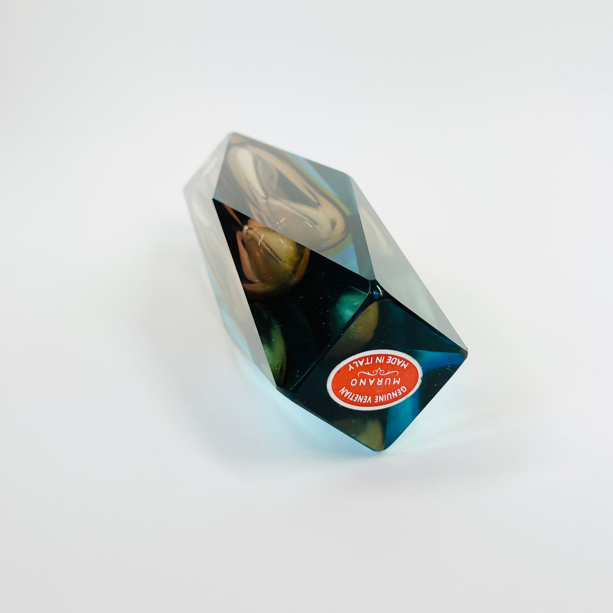 1960s BROWN YELLOW TURQUOISE MURANO SOMMERSO FACETED GLASS BLOCK VASE