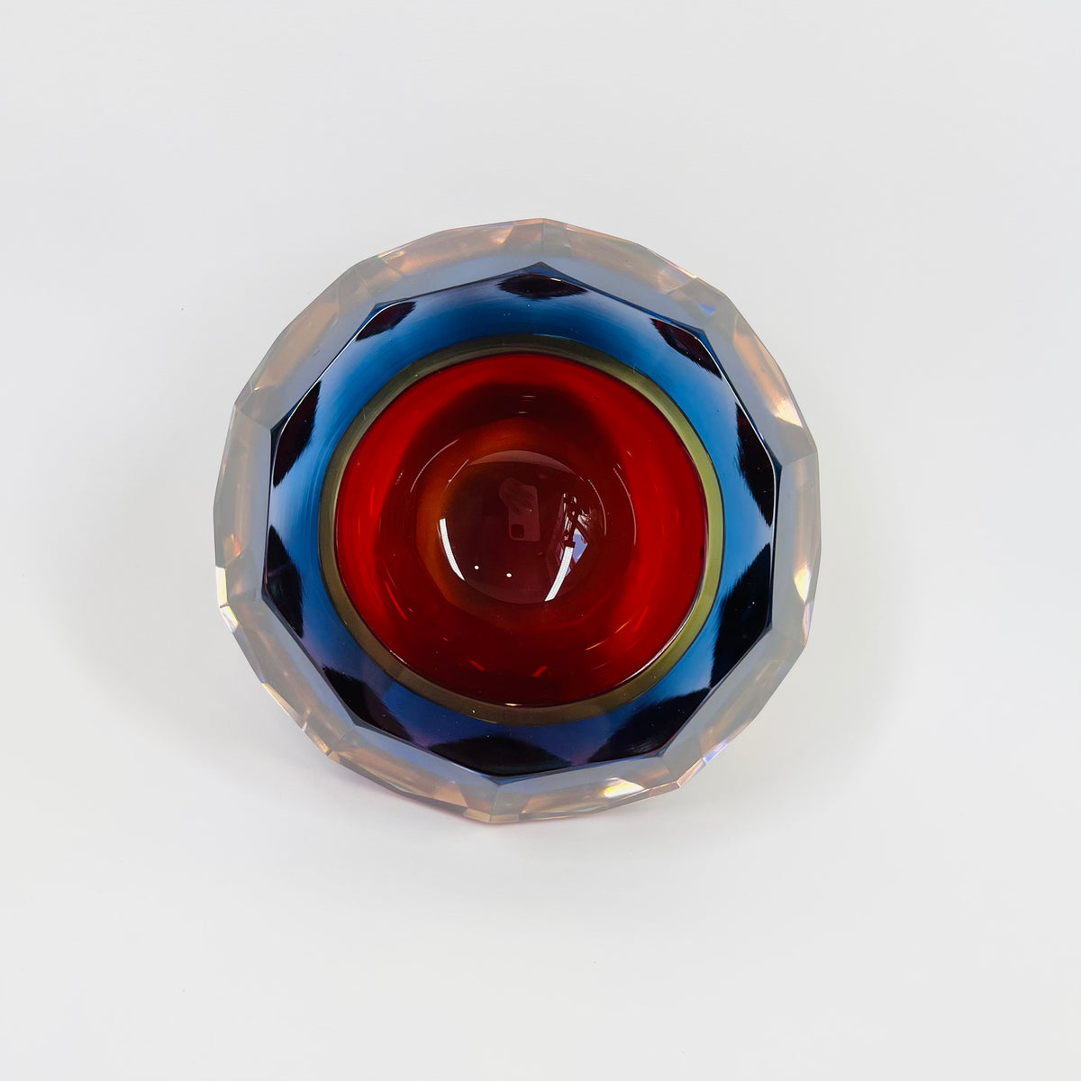 1950s MURANO MANDRUZZATO HARLEQUIN SOMMERSO DIAMOND FACETED GLASS BOWL