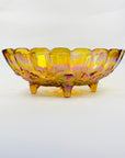 ANTIQUE CARNIVAL PRESSED AMBER GLASS FOOTED BOWL