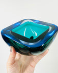 1960s BLUE AQUAMARINE SOMMERSO SQUARE GLASS BOWL/ASHTRAY