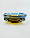 1960s MURANO BLUE AMBER SOMMERSO GLASS PINCHED BOWL/ASHTRAY