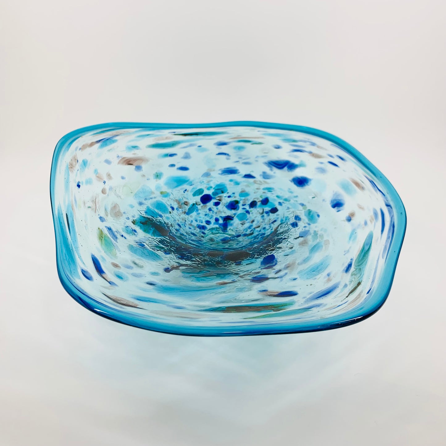 1990s MOUTH BLOWN BLUE ART GLASS SPATTER BOWL