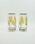 1950s HAND PAINTED ABSTRACT TREE THEME GLASS JUG SET
