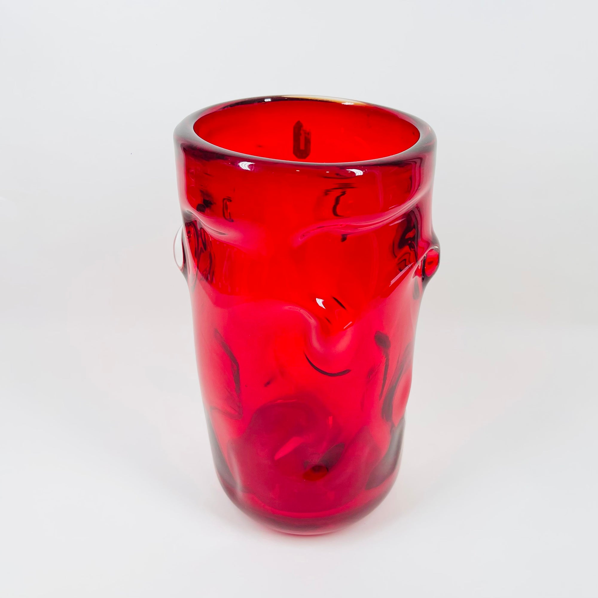 WHITEFRIARS RUBY RED GLASS BULBOUS VASE