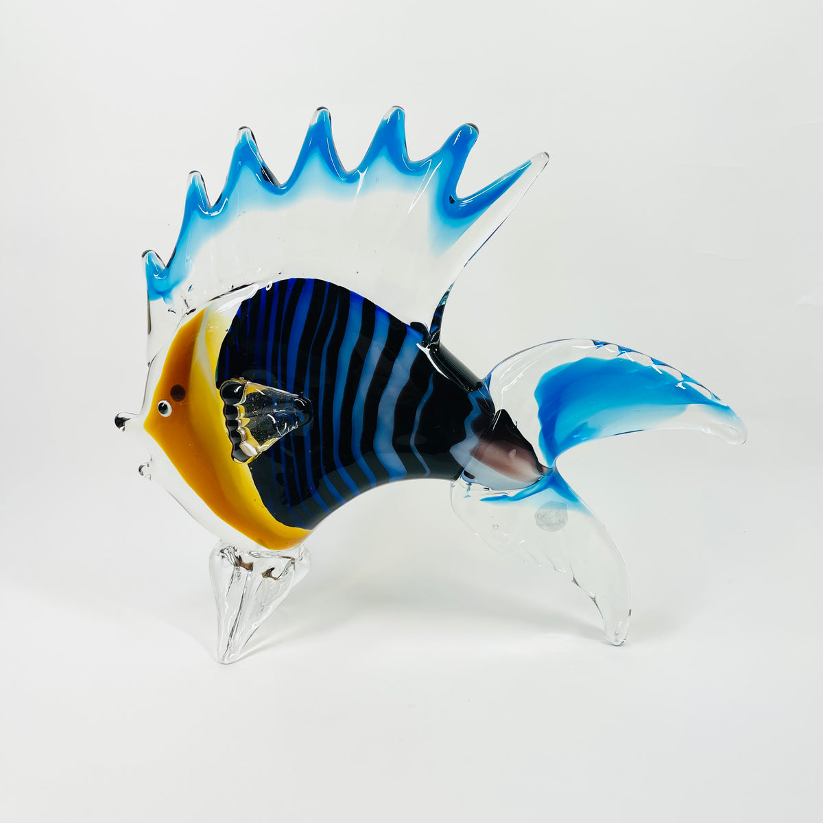 LARGE 1980s MURANO BLUE ART GLASS FISH PAPERWEIGHT/SCULPTURE