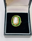 ANTIQUE 22K GOLD INDIAN POLKI RAW DIAMOND RING WITH GREEN ENAMEL