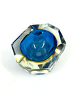 1950s MURANO MANDRUZZATO COBALT BLUE YELLOW SOMMERSO DIAMOND FACETED RECTANGULAR GLASS BOWL