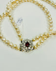 1950s AVON DOUBLE PEARL COSTUME NECKLACE WITH RED & CLEAR PASTES