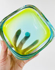 1960s GREEN BLUE PEACOCK HARLEQUIN SOMMERSO FACETED GEODE GLASS BOWL