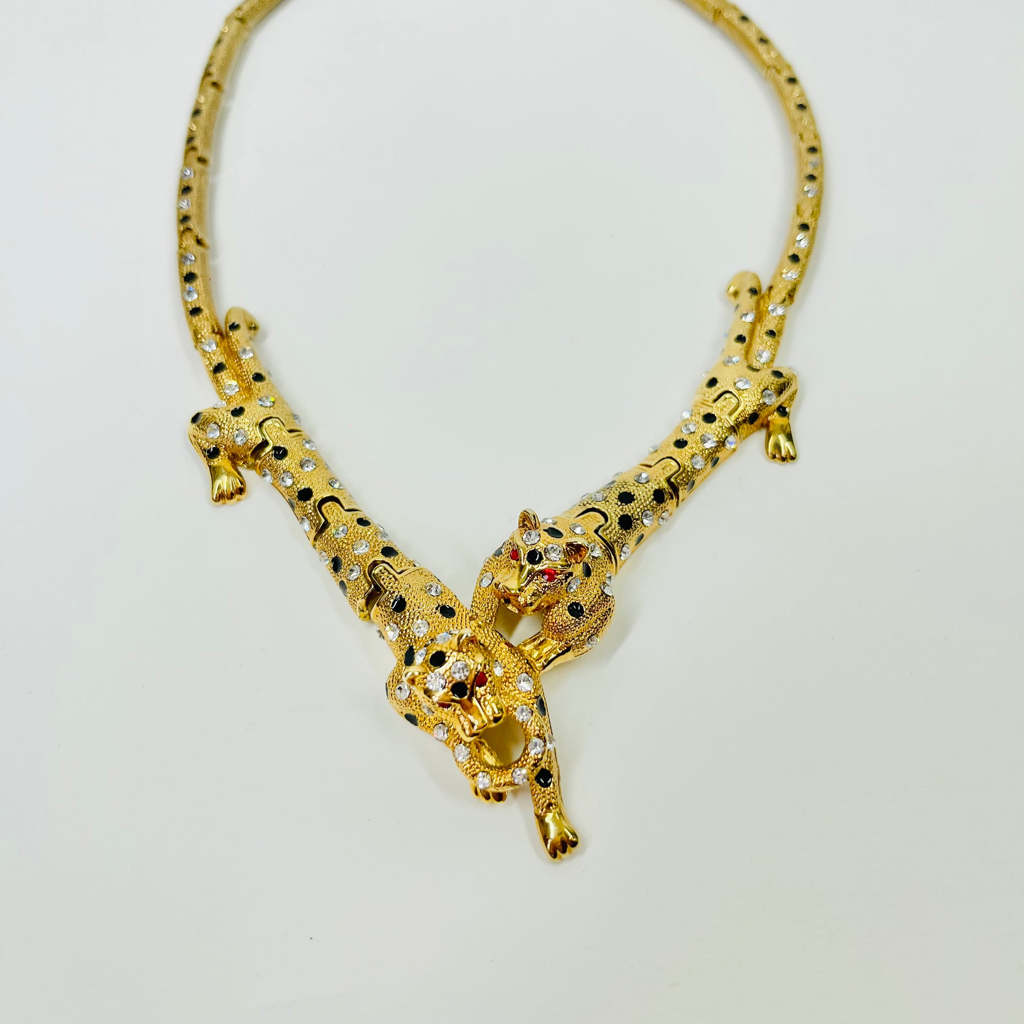 1980s ATWELL &amp; SON DOUBLE PANTHERE STATEMENT NECKLACE SUITE