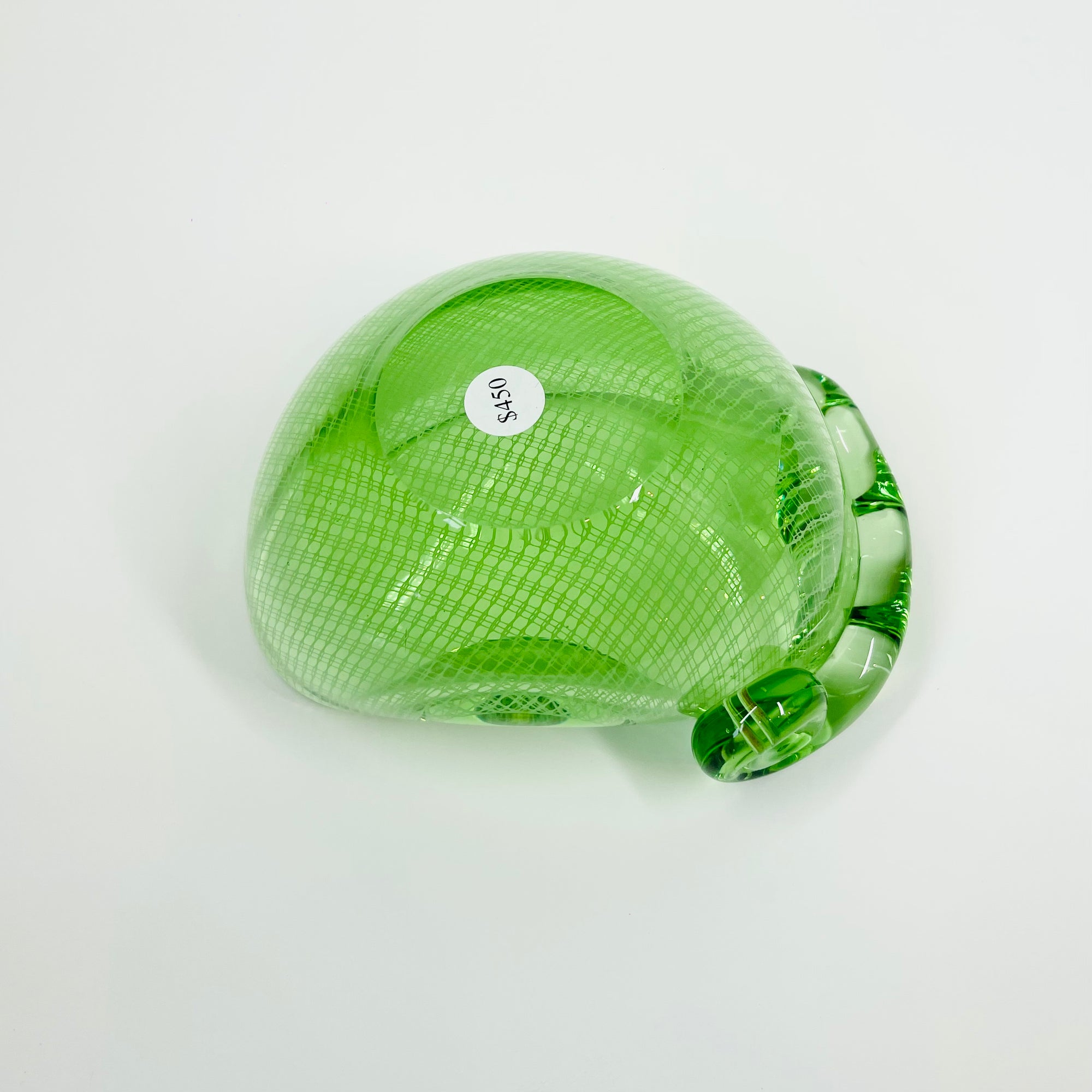 1950s ITALIAN MURANO GREEN LATTICINO SOMMERSO TREFOIL GLASS ASHTRAY