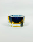 1950s COBALT BLUE TEAL GOLD MURANO MANDRUZZATO SOMMERSO FACETED GLASS HEXAGON BOWL