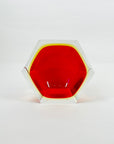 1950s RED RUBY GOLD MURANO MANDRUZZATO SOMMERSO FACETED GLASS HEXAGON BOWL