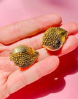 1960s GOLD PLATED FILIGREE PETAL SHAPE CLIP ON EARRINGS