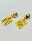 1980s CHANEL CC 31 RUE CAMBON PLAQUE DROP LOGO CLIP ON EARRINGS