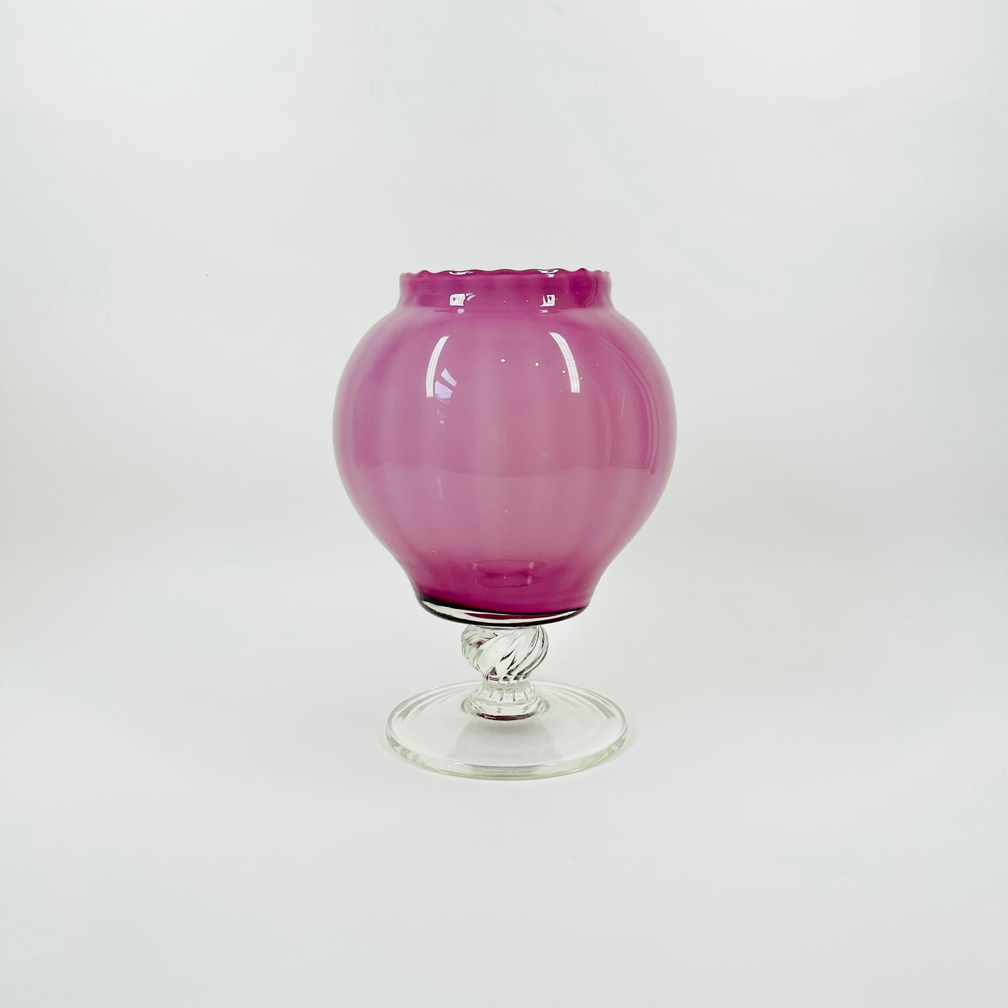 1950s ITALIAN EMPOLI CASED PINK FOOTED POSY VASE