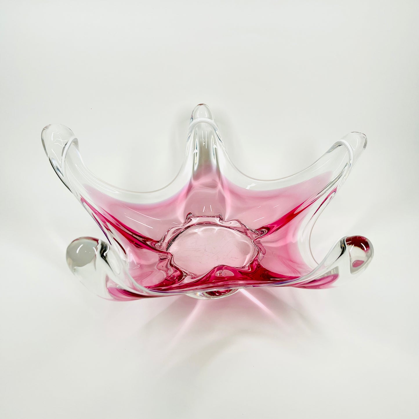 1950s LARGE CZECH SKRDLOVICE PINK SOMMERSO GLASS STARFRUIT BOWL