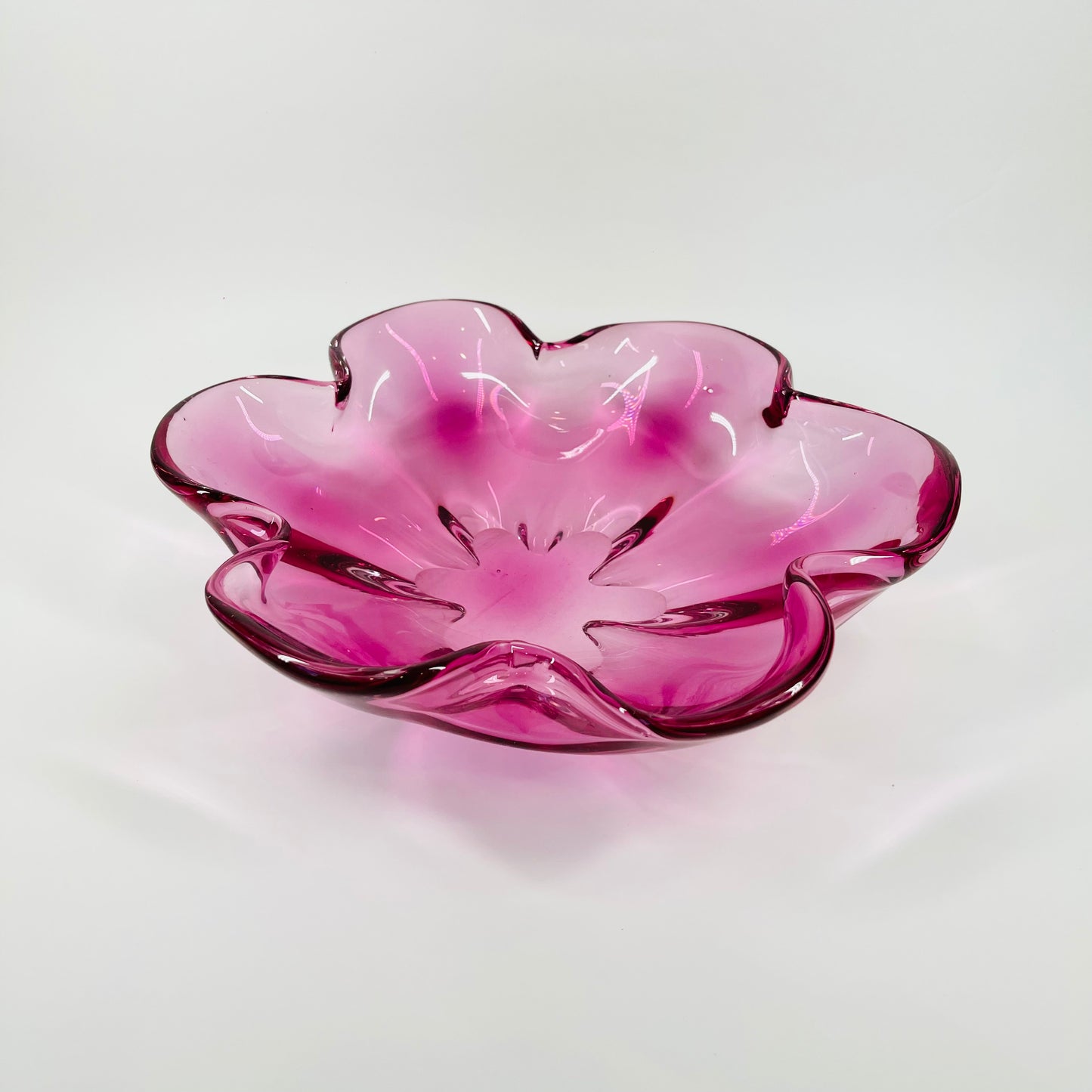 1970s PINK MURANO GLASS FLOWER BOWL