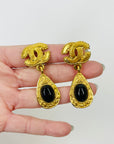 1996 CHANEL GRIPOIX BLACK GLASS FILIGREE DROP CLIP ON EARRINGS