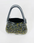 1980s BLACK SPATTER ART GLASS BAG VASE