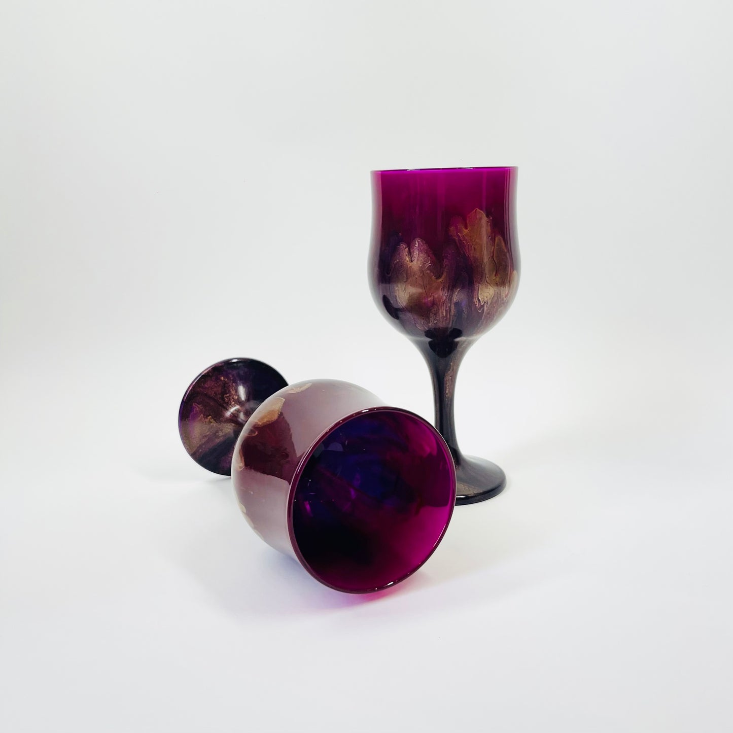 1990s HAND PAINTED PINK WINE GLASSES