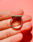 60s MODERNIST SILVER RING WITH WOOD PANELS