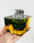 1940s GREEN GOLD AMBER MURANO MANDRUZZATO SOMMERSO FACETED GLASS LIGHTER BOX