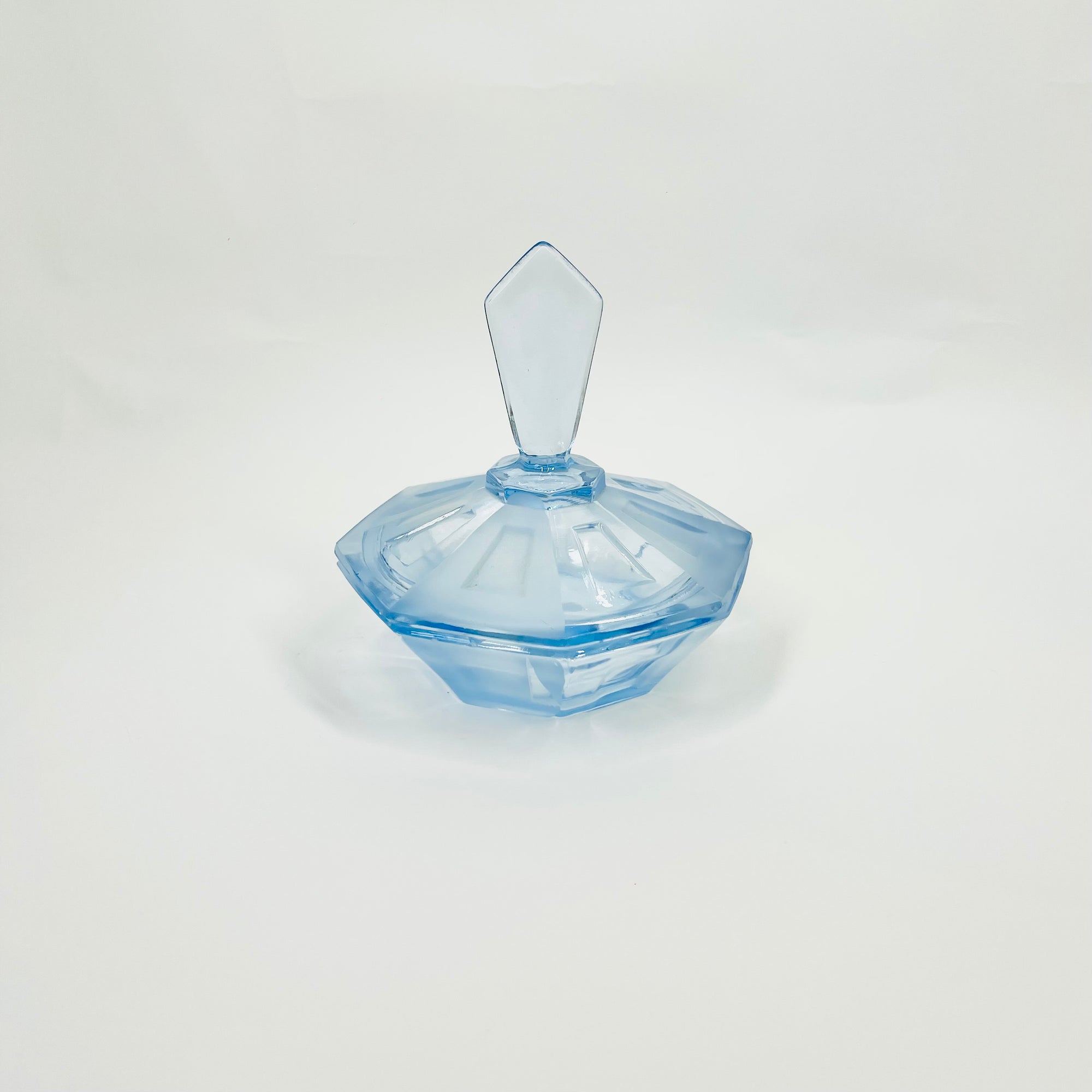 ANTIQUE ART DECO BLUE SATIN GLASS LIDDED BOX