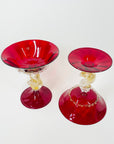 1950s SALVIATI VENETIAN RED RUBY GOLD AVENTURINE SWAN STEM GLASSES