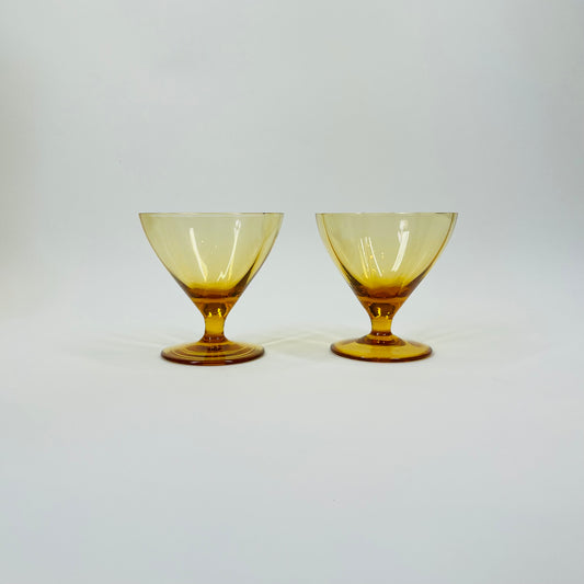 1950s AMBER SHORT STEM MINI COCKTAIL/LIQUEUR GLASSES