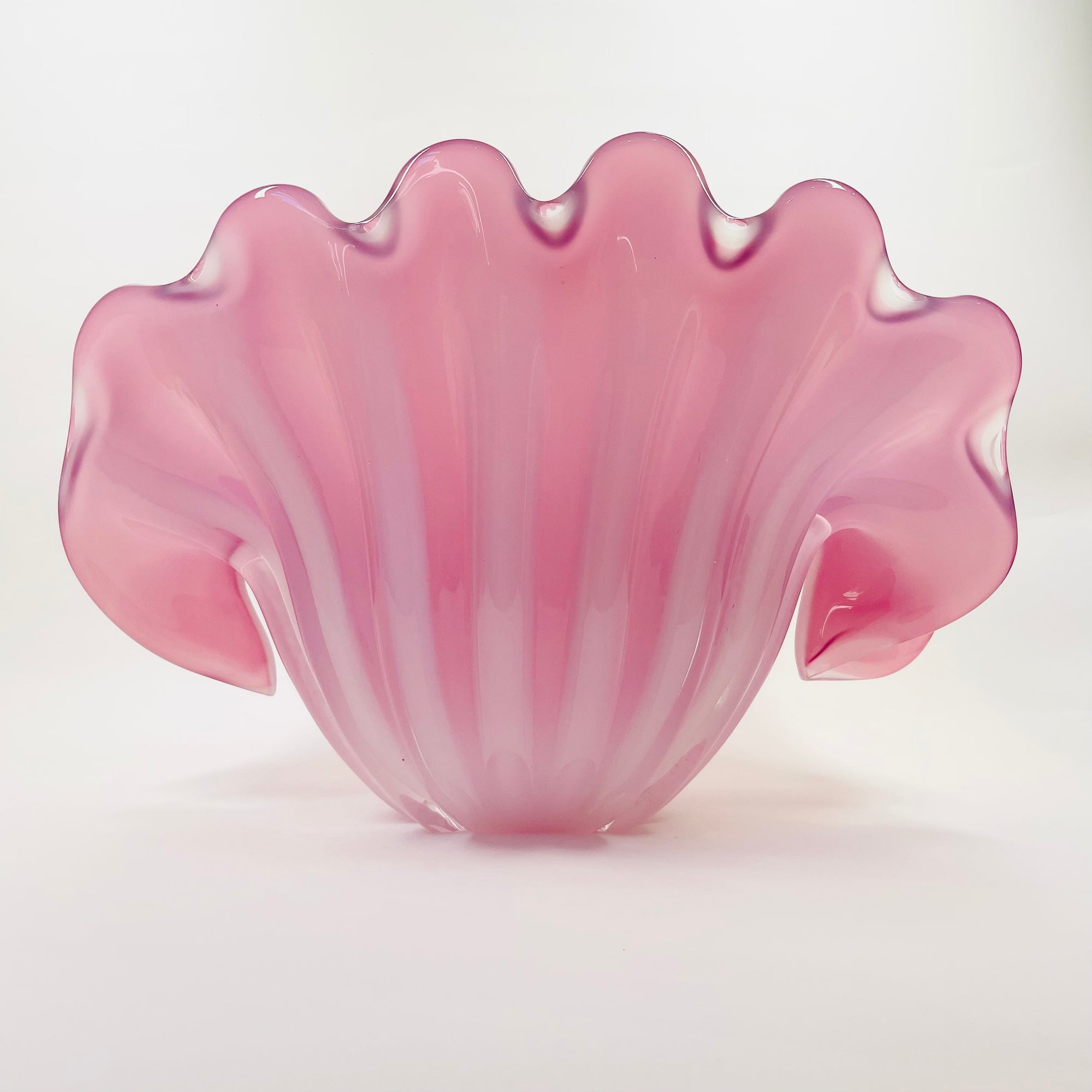 1950s PINK MURANO OPALINE GLASS CLAM SHELL BOWL (XL)