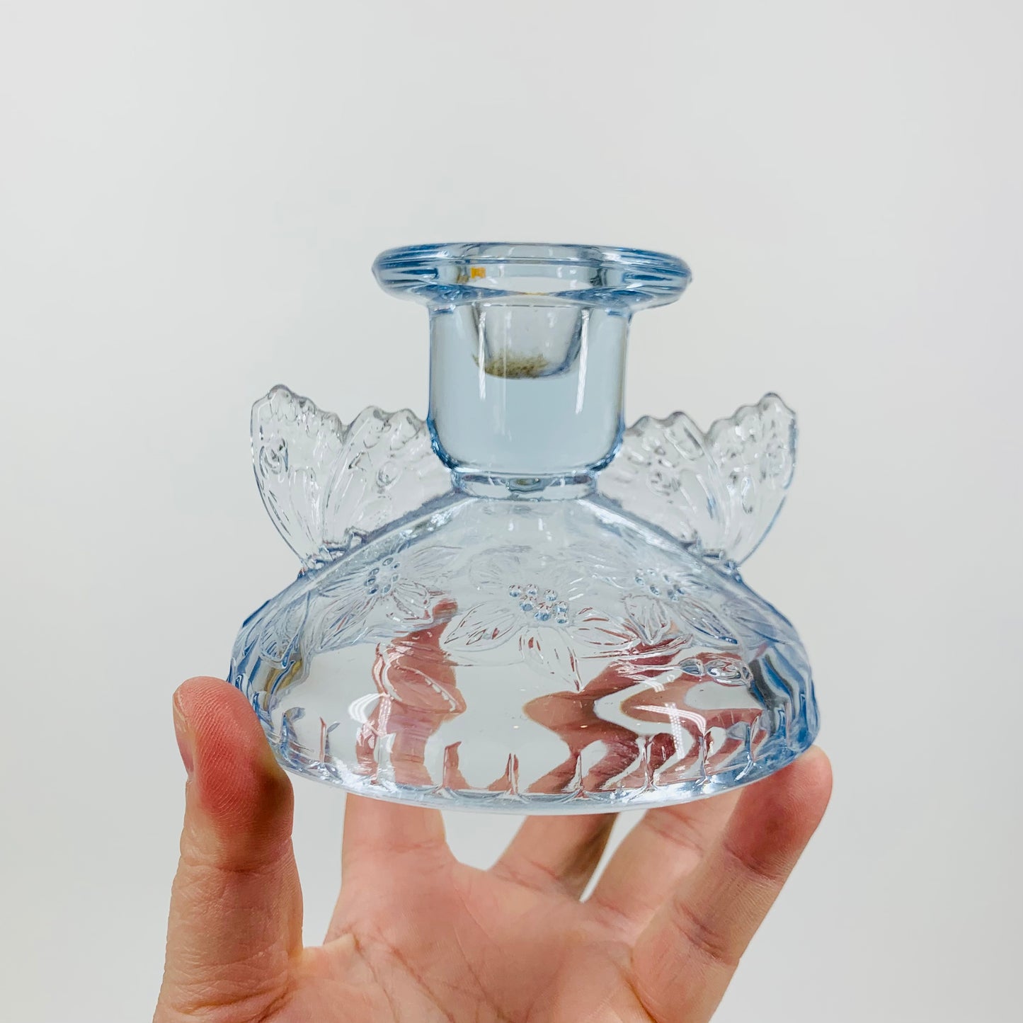 BLUE DEPRESSION GLASS CANDLE HOLDER