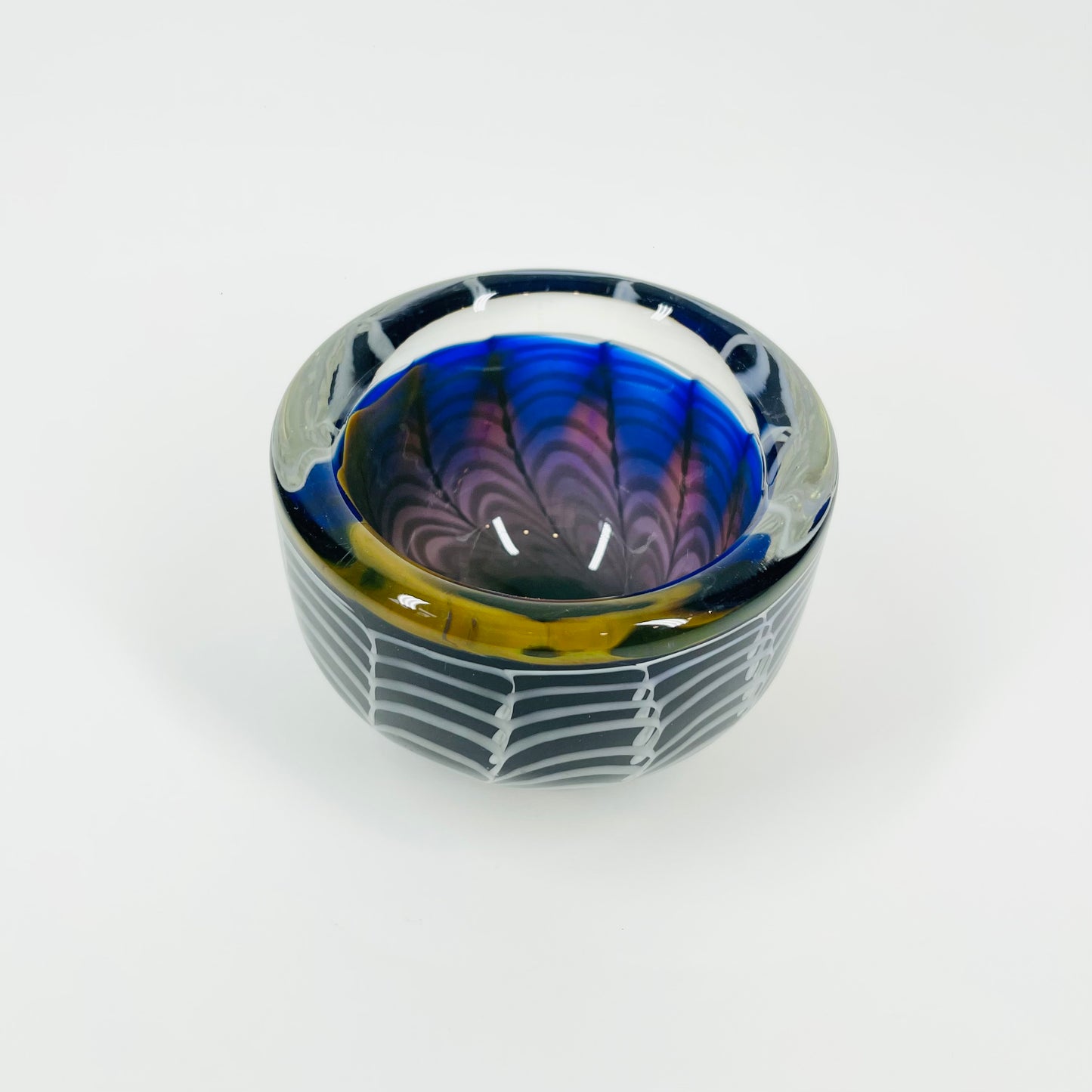 1960s FLYGSFORS BLUE OPTICAL ART GLASS BOWL