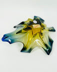 1950s MURANO AMBER BLUE OMBRE GLASS PINCHED LEAF BOWL/ASHTRAY