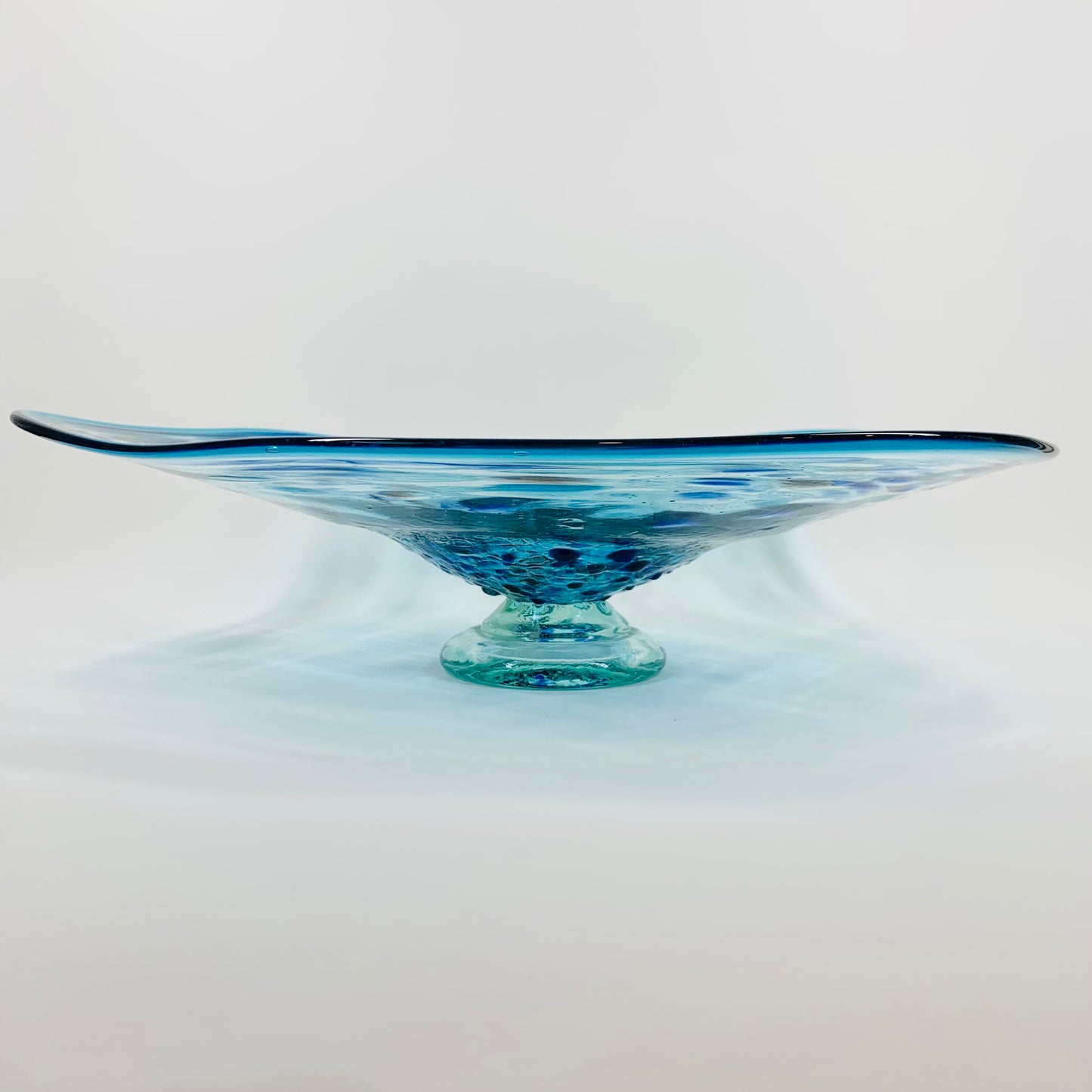 1990s MOUTH BLOWN BLUE ART GLASS SPATTER BOWL