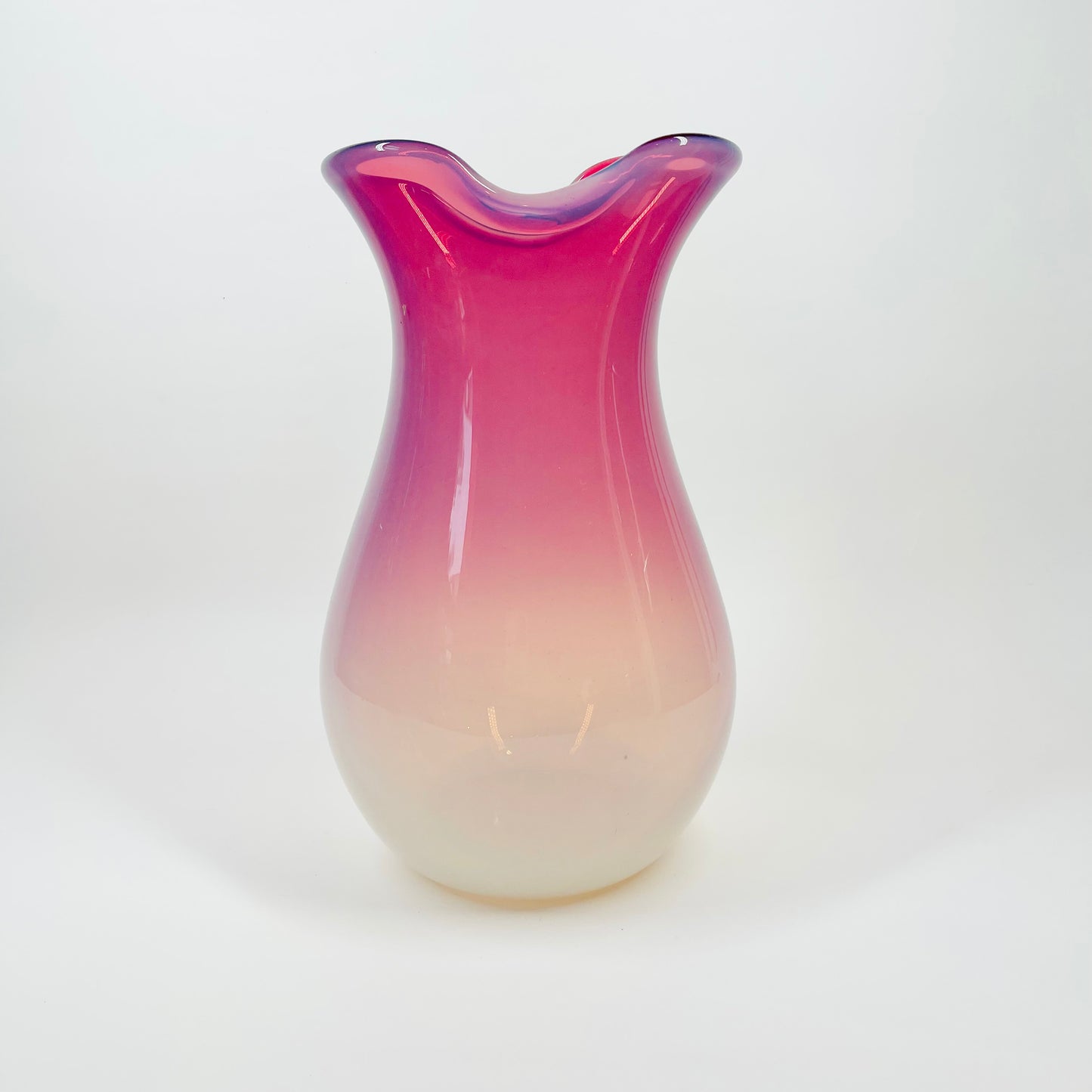 1950s MURANO CRANBERRY/PINK OPALINE GLASS PINCHED VASE