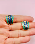 70s GREEN BLUE ENAMEL FAN EARRINGS