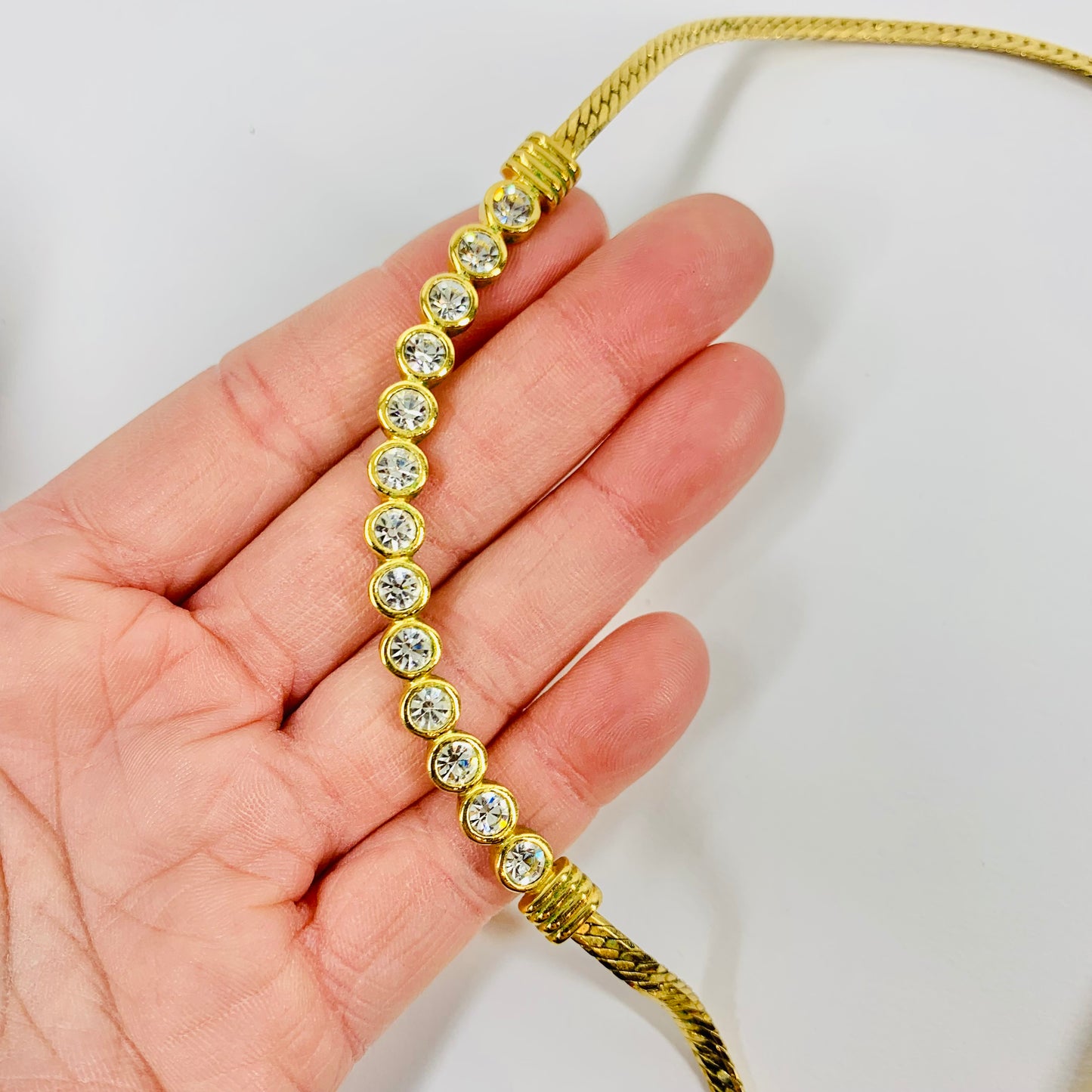 1960s GOLD PLATED BEZEL DIAMANTE HALF TENNIS NECKLACE