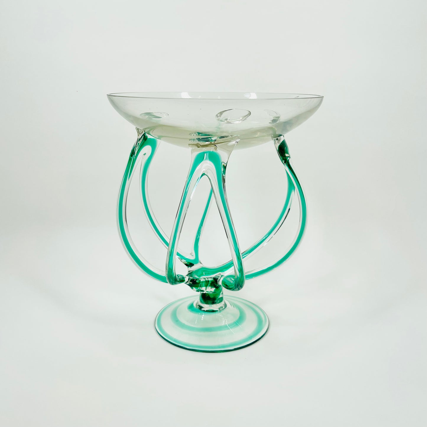 1980s MURANO TURQUOISE GLASS TWIST LEGS COMPORT