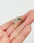 1950s 9K MIXED 14K WHITE YELLOW GOLD DIAMOND SAPPHIRE SNOW LEOPARD RING (M)