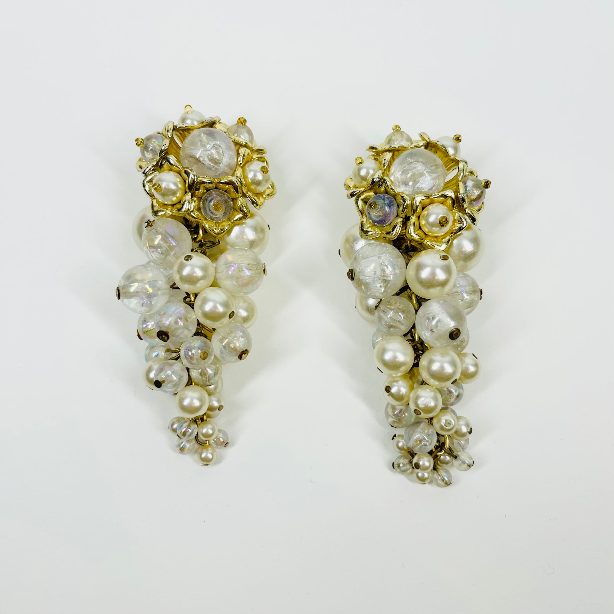 1950s PEARL GRAPES CLUSTERS CLIP ON EARRINGS