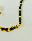 1980s CHANEL MATELASSE BLACK LEATHER GOLD PLATED MEDALLION LOGO BELT/NECKLACE